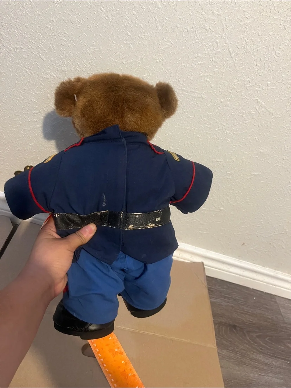 Brown Teddy Bear in Navy Blue USA Uniform - Kids Toy